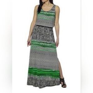 Fever Geometric Black, White And Green Maxi Dress. Beach. Backyard BarBQue. Boho